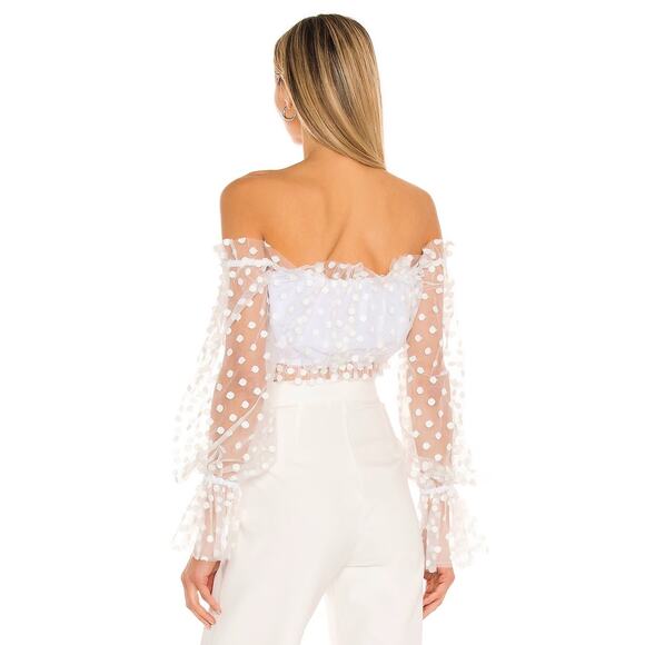 Majorelle Baby Bye Bye Top White Polka Dot Sheer Crop Top Revolve NEW - Picture 2 of 8